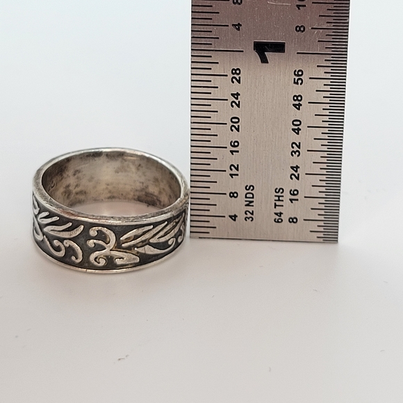 Sterling Silver Scroll Work Wide Band Ring Size 7 - Picture 8 of 10